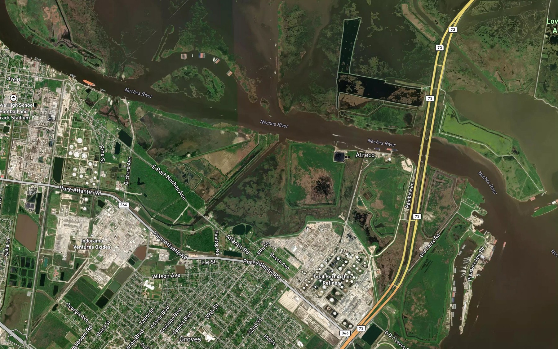 Satellite map of the Molasses Bayou
