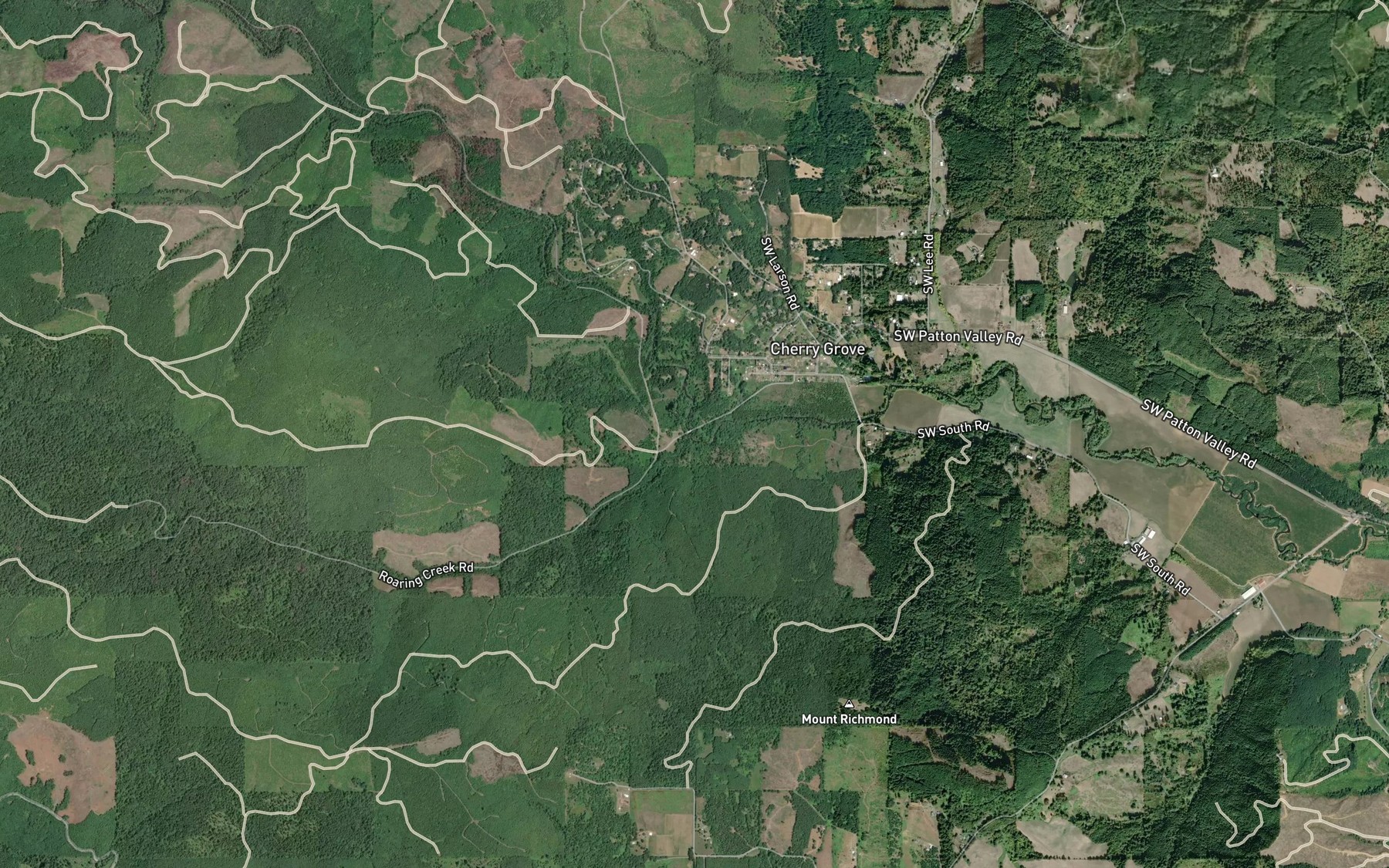 Satellite map of the Roaring Creek