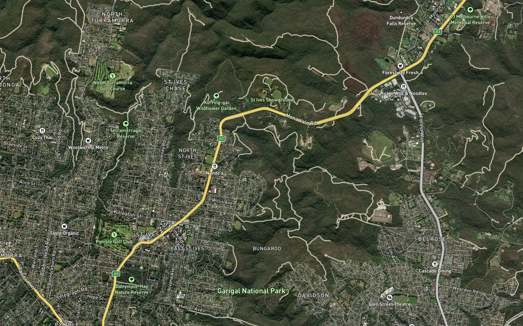 Satellite map of the Bare Creek