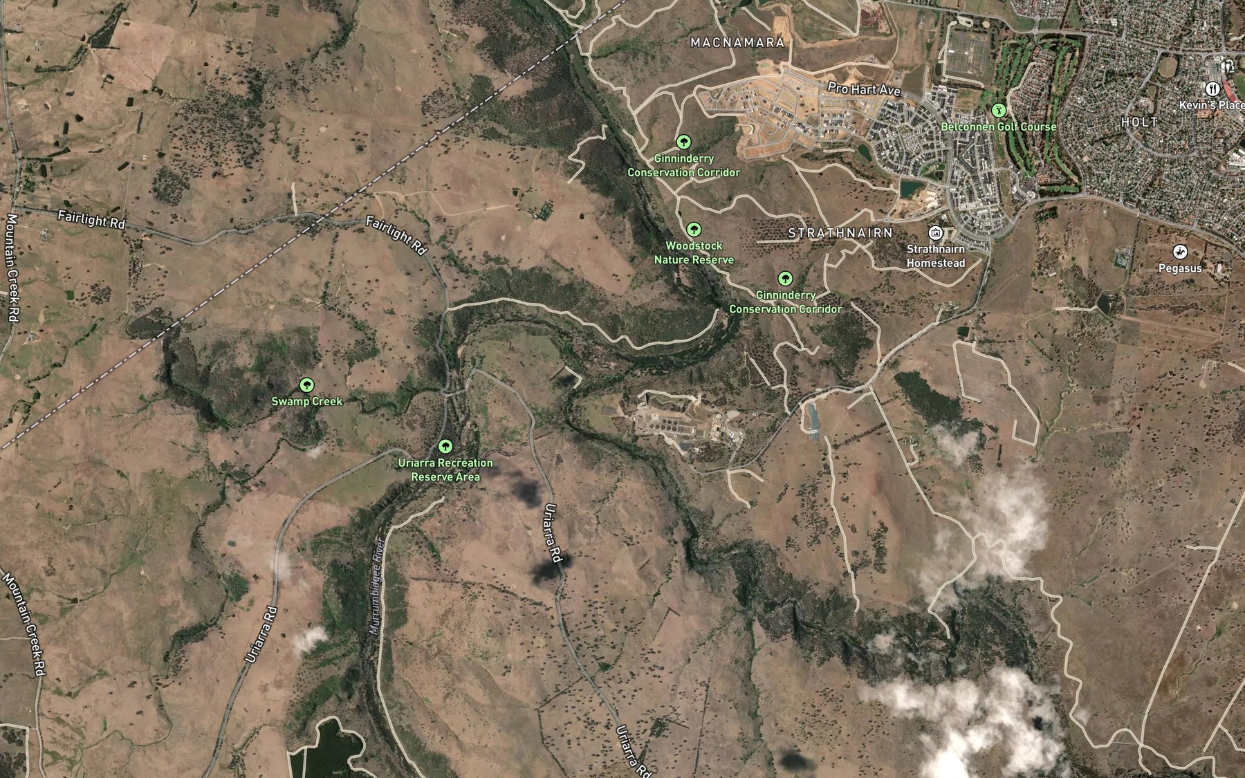 Satellite map of the Molonglo River
