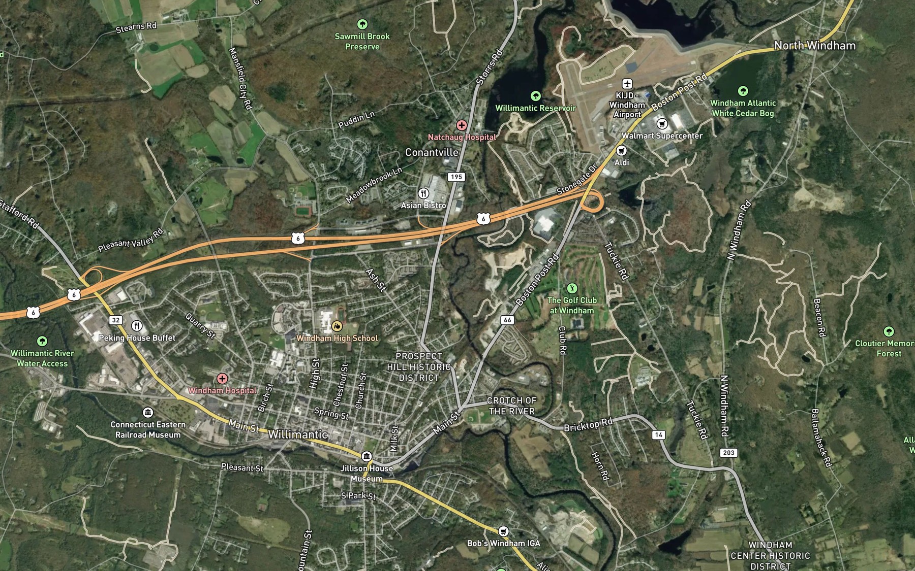 Satellite map of the Sawmill Brook