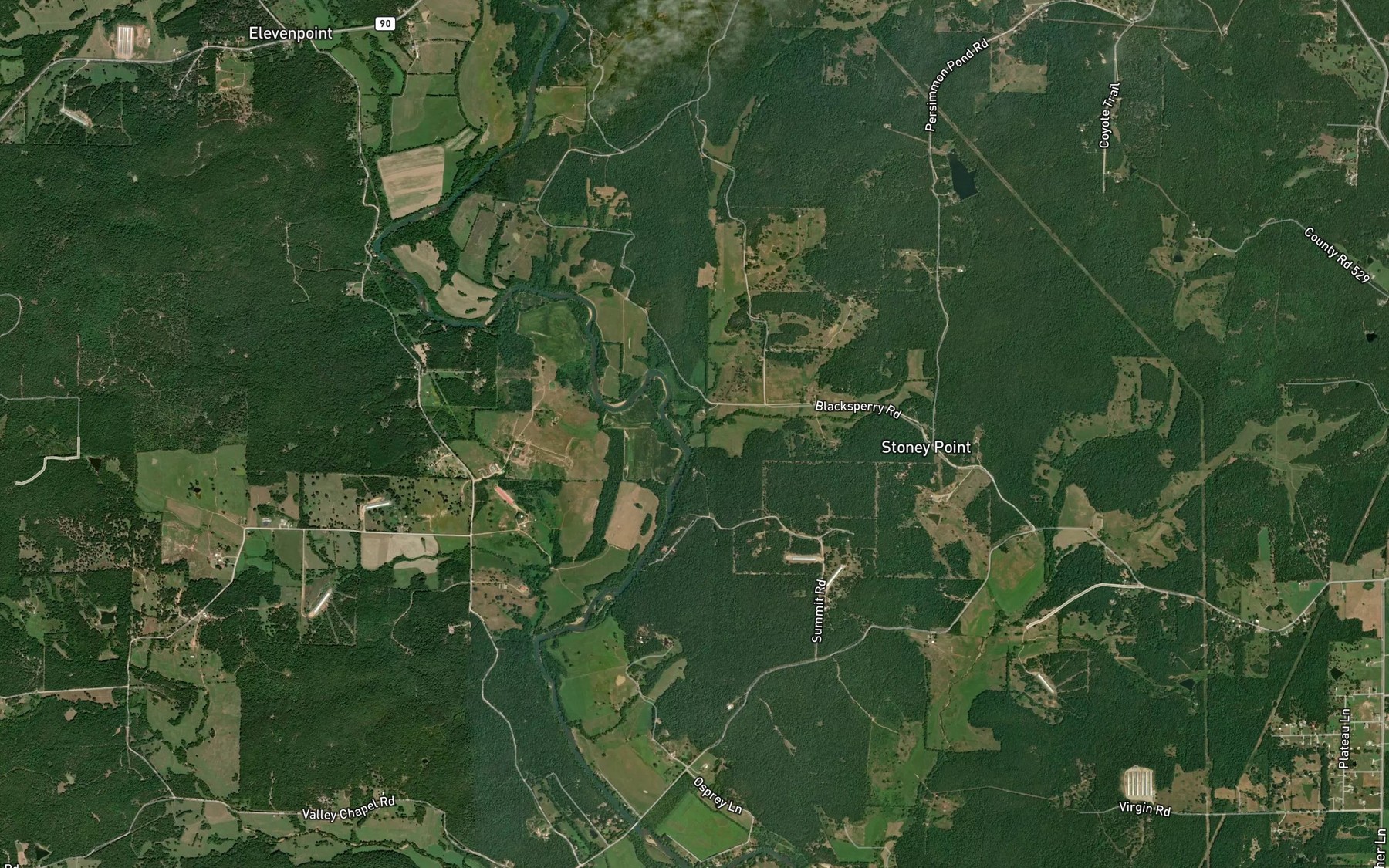 Satellite map of the Tattle Creek