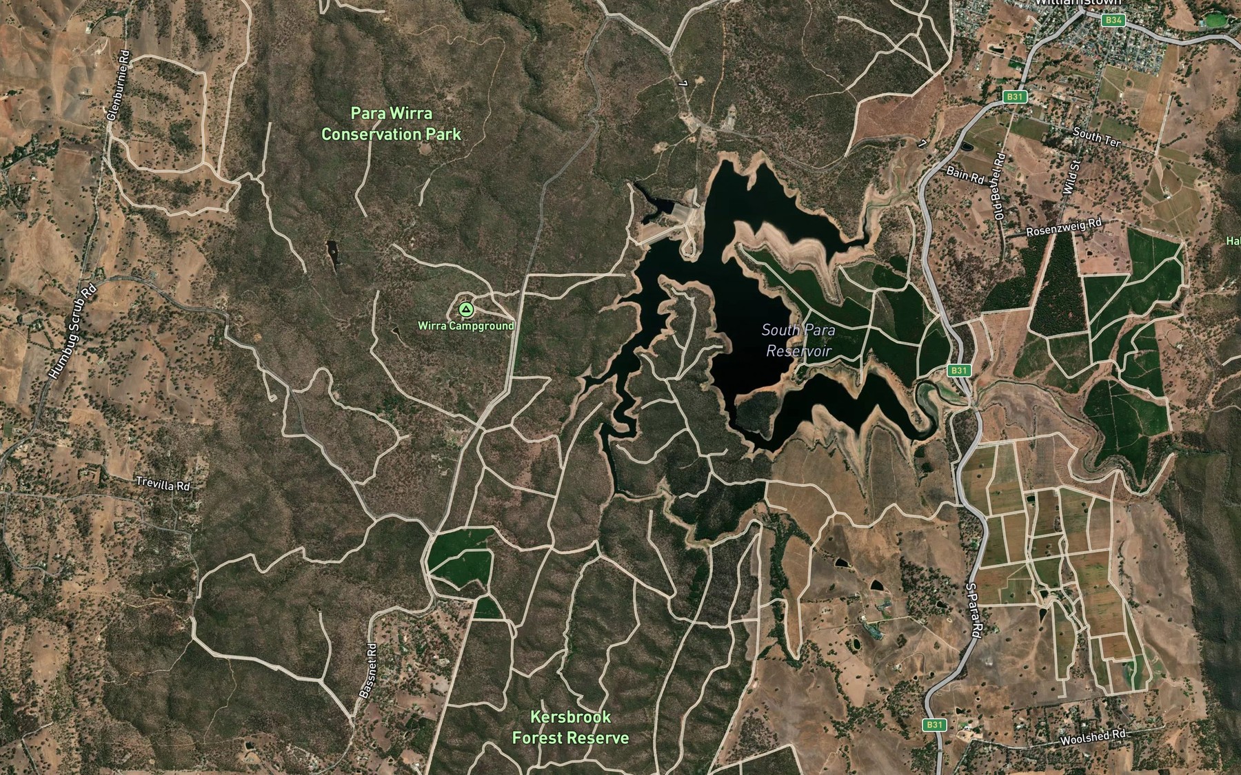 Satellite map of the Malcolms Creek