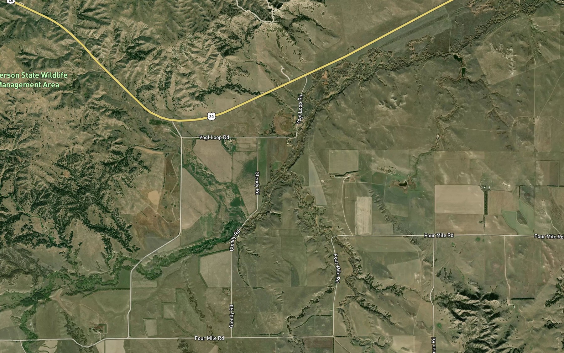 Satellite map of the Dead Mans Creek