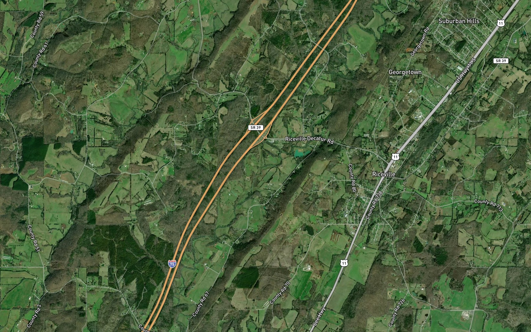 Satellite map of the Wall Hollow Branch