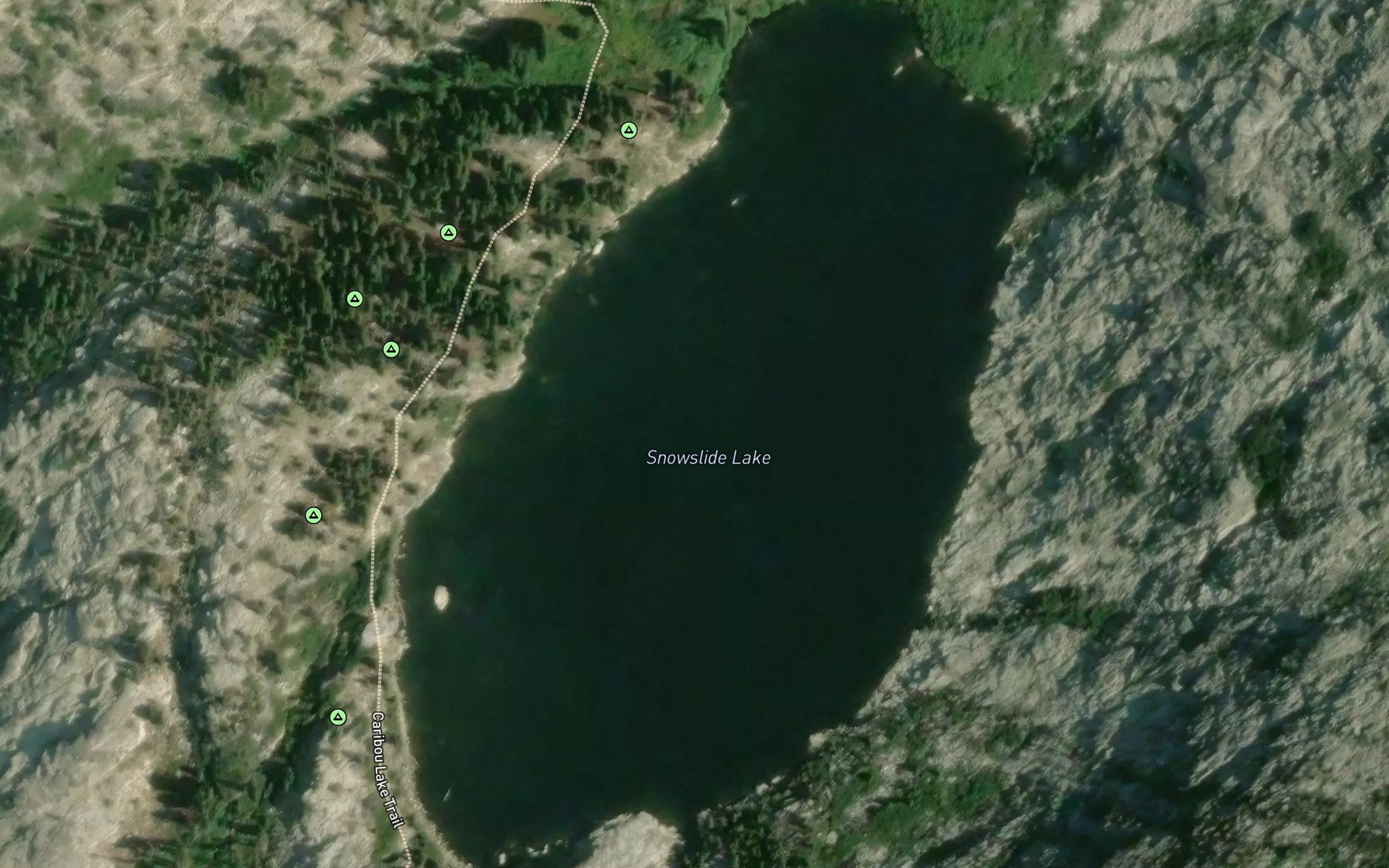 Satellite map of the Snowslide Lake