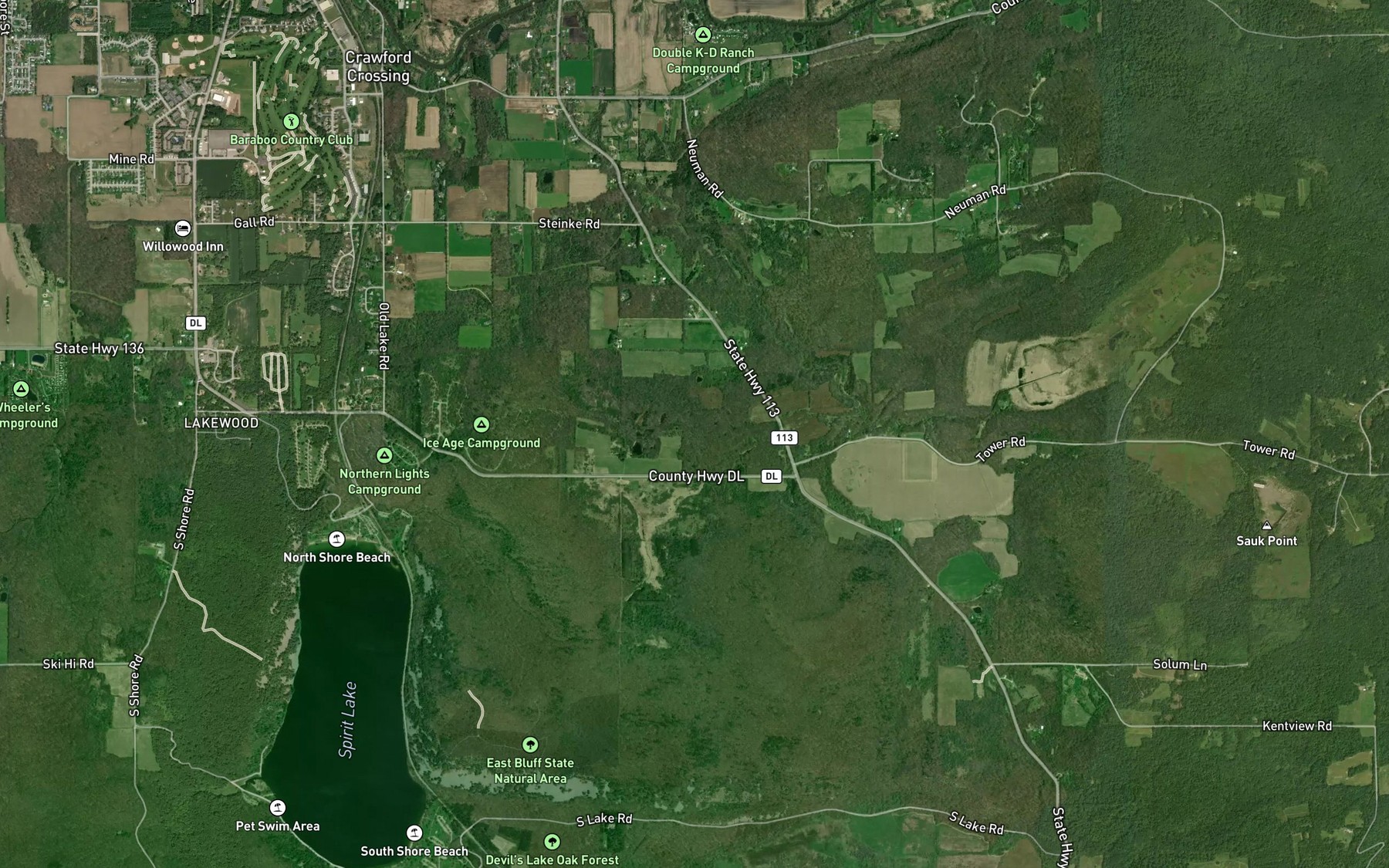 Satellite map of the Johnson Ponds