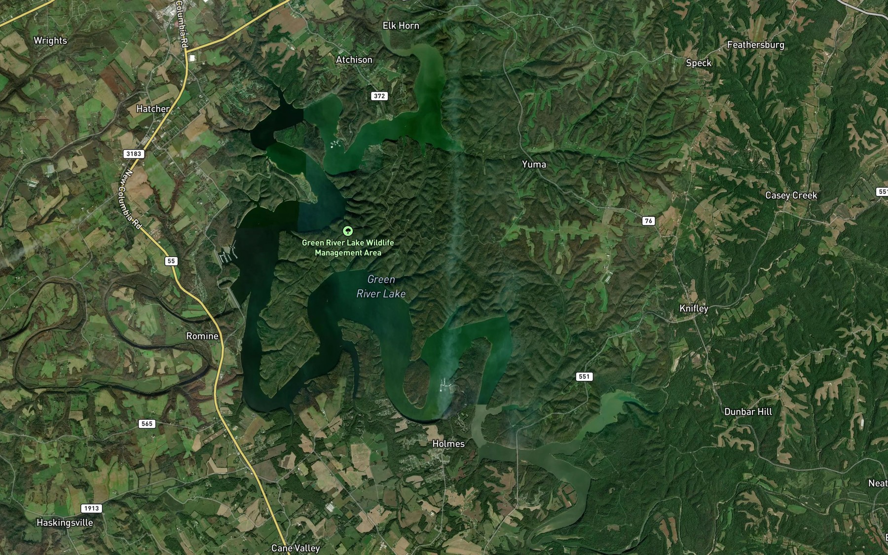 Satellite map of the Green River Lake
