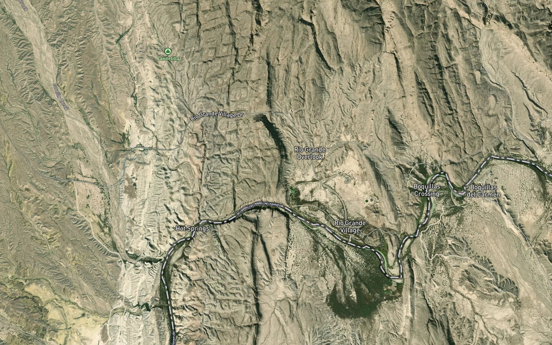 Satellite map of the Boquillas Warm Springs