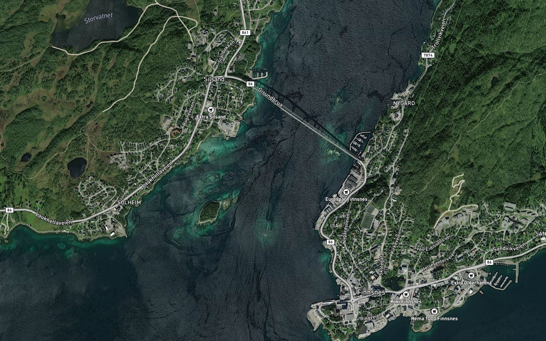 Satellite map of the Gisundet South Entrance