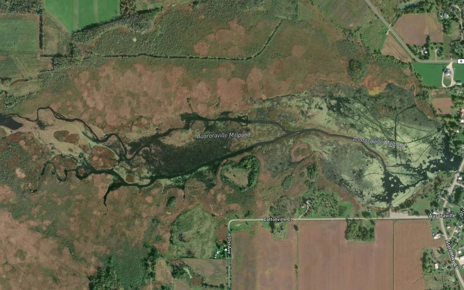 Satellite map of the Auroraville Millpond 80