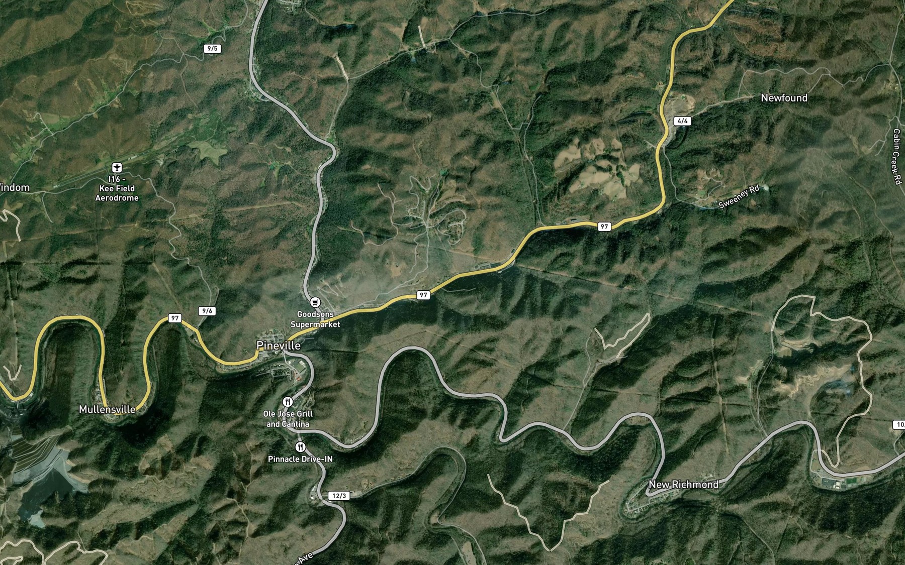 Satellite map of the Bird Branch