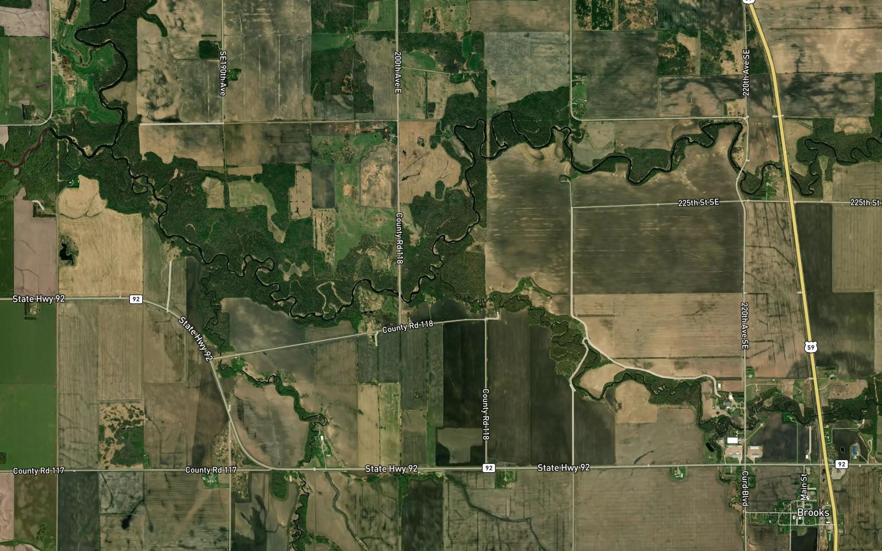 Satellite map of the Hill River