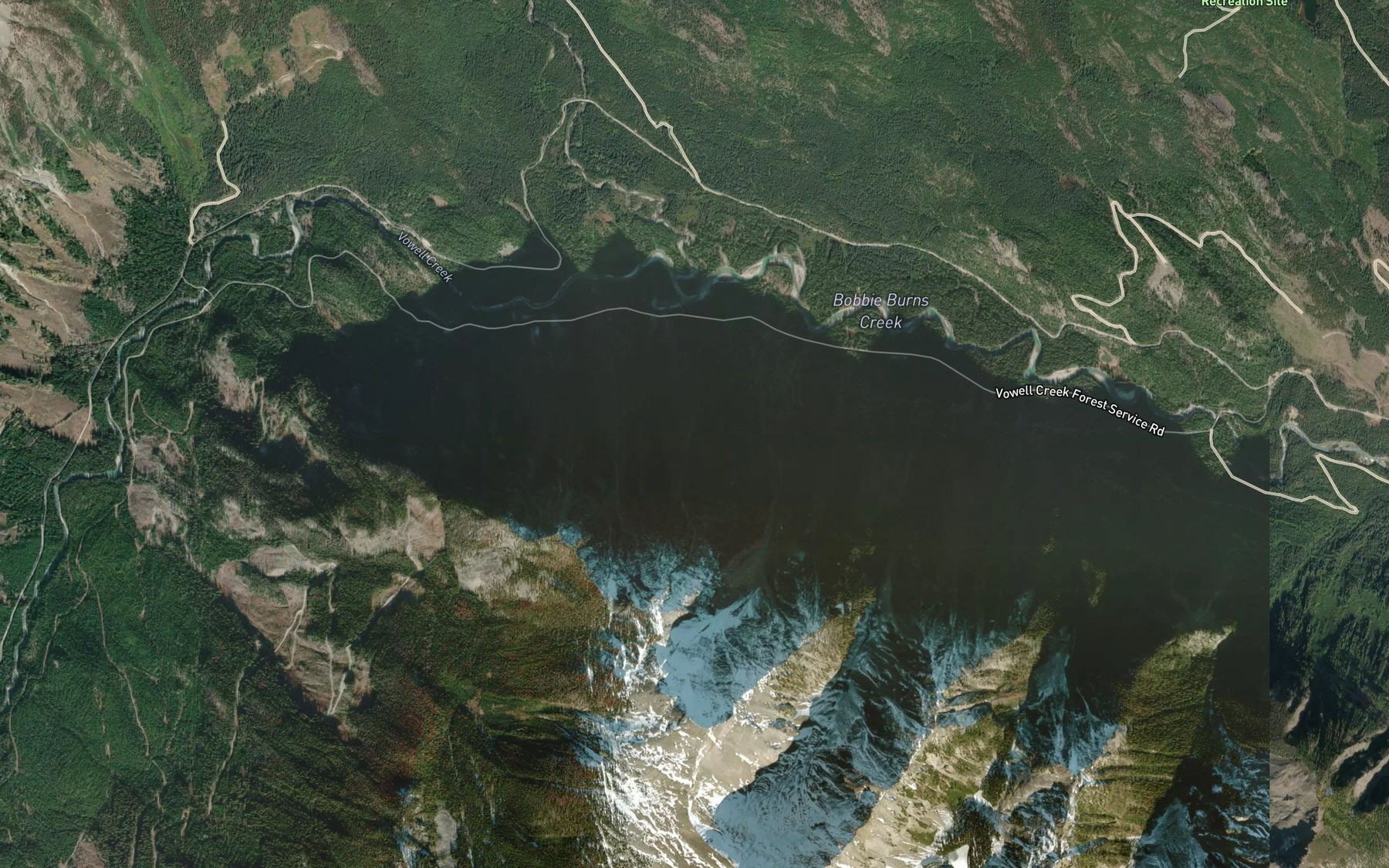 Satellite map of the Vowell Creek