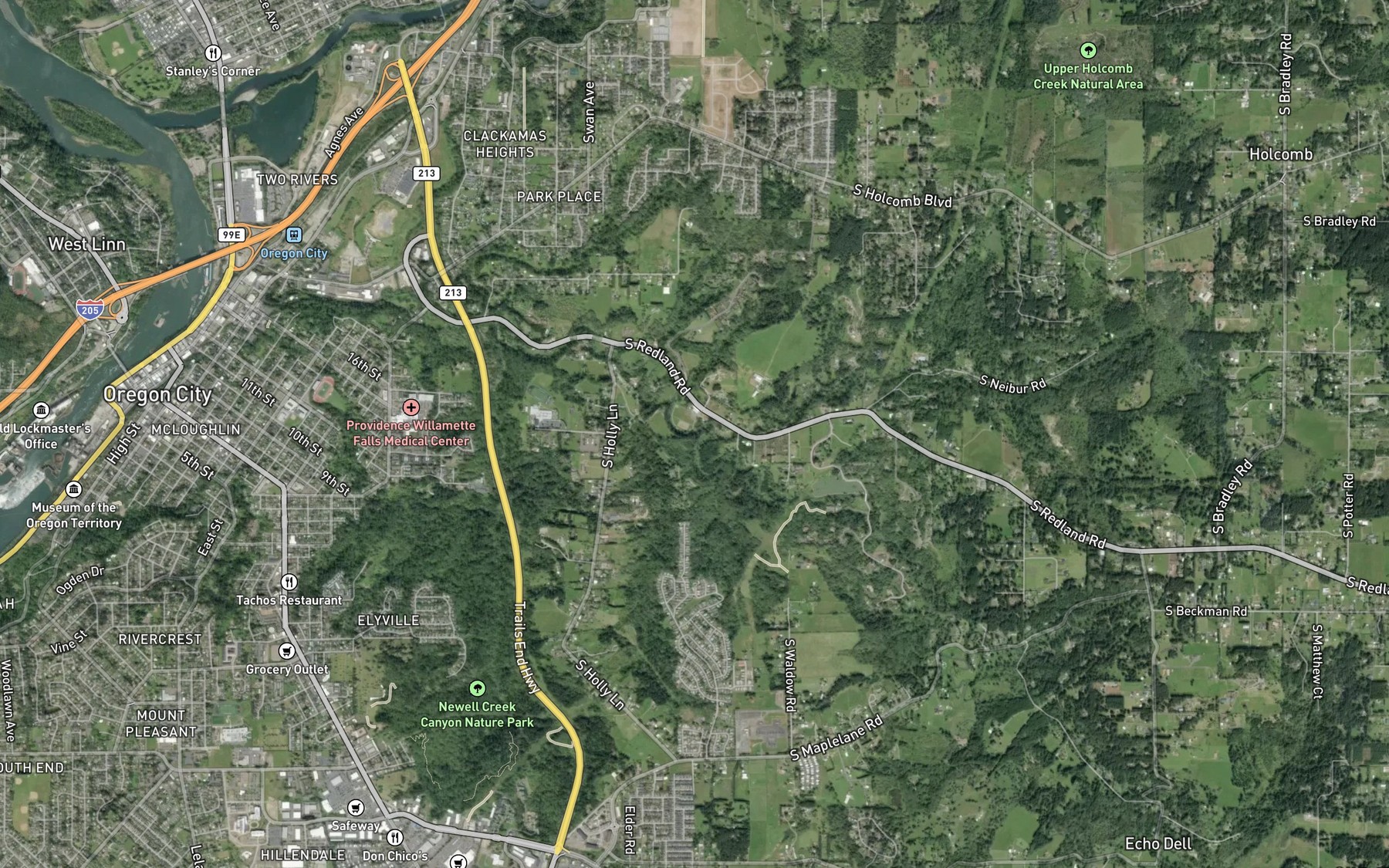 Satellite map of the Holcomb Creek