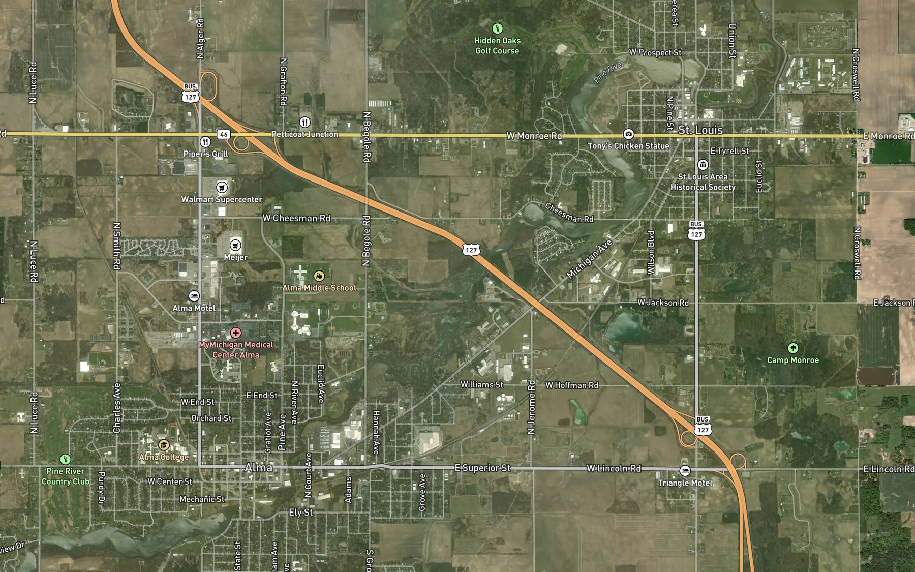 Satellite map of the Sugar Creek