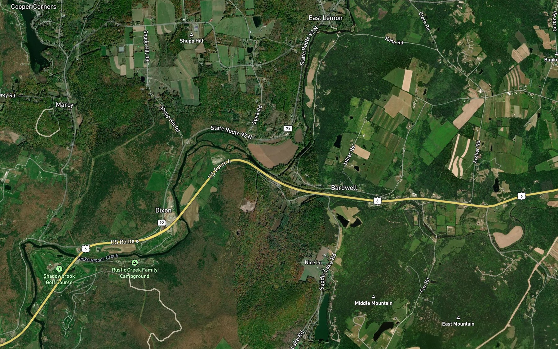 Satellite map of the South Branch Tunkhannock Creek