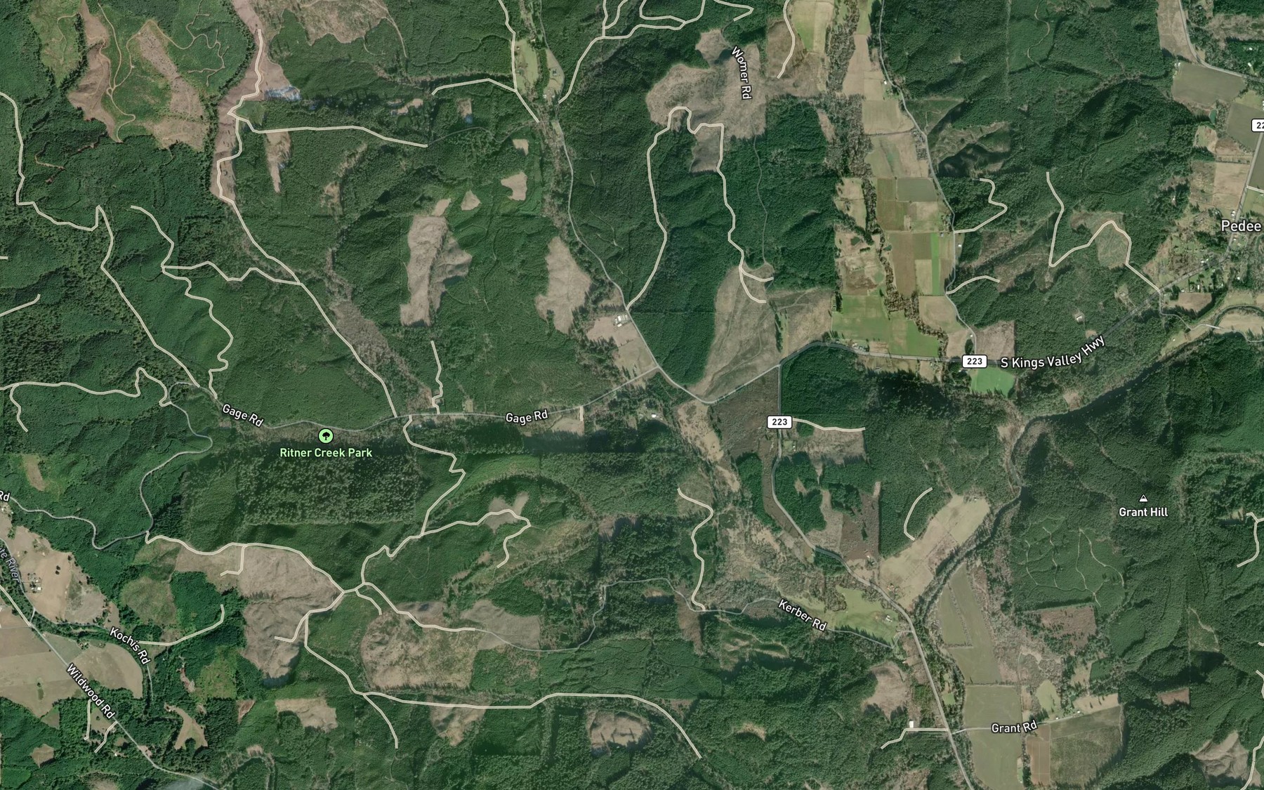 Satellite map of the Clayton Creek