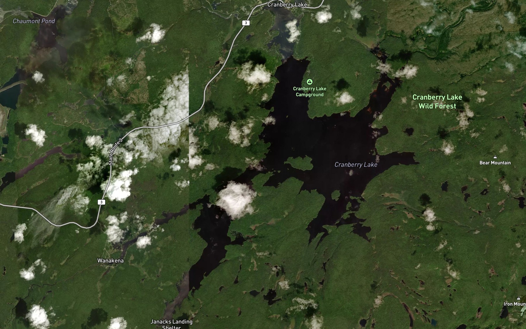 Satellite map of the Cranberry Lake