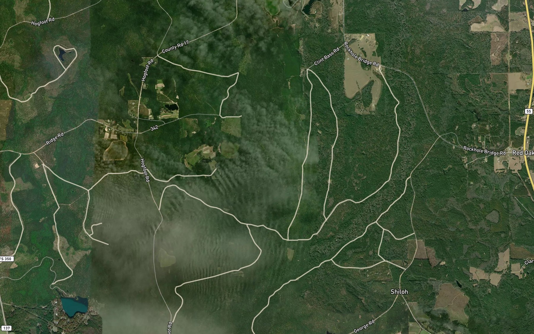 Satellite map of the Boggy Creek