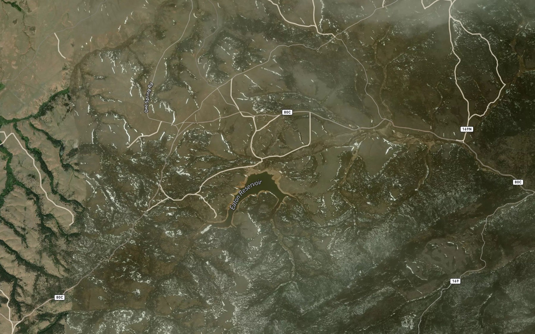 Satellite map of the Worster Reservoir