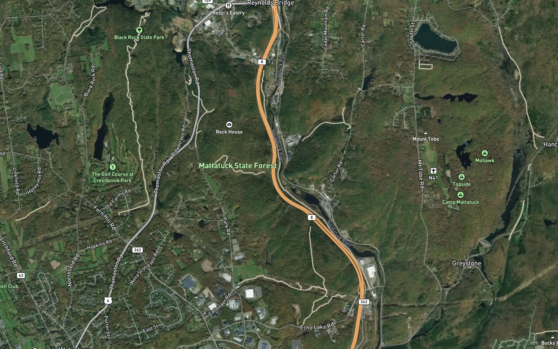 Satellite map of the Jericho Brook