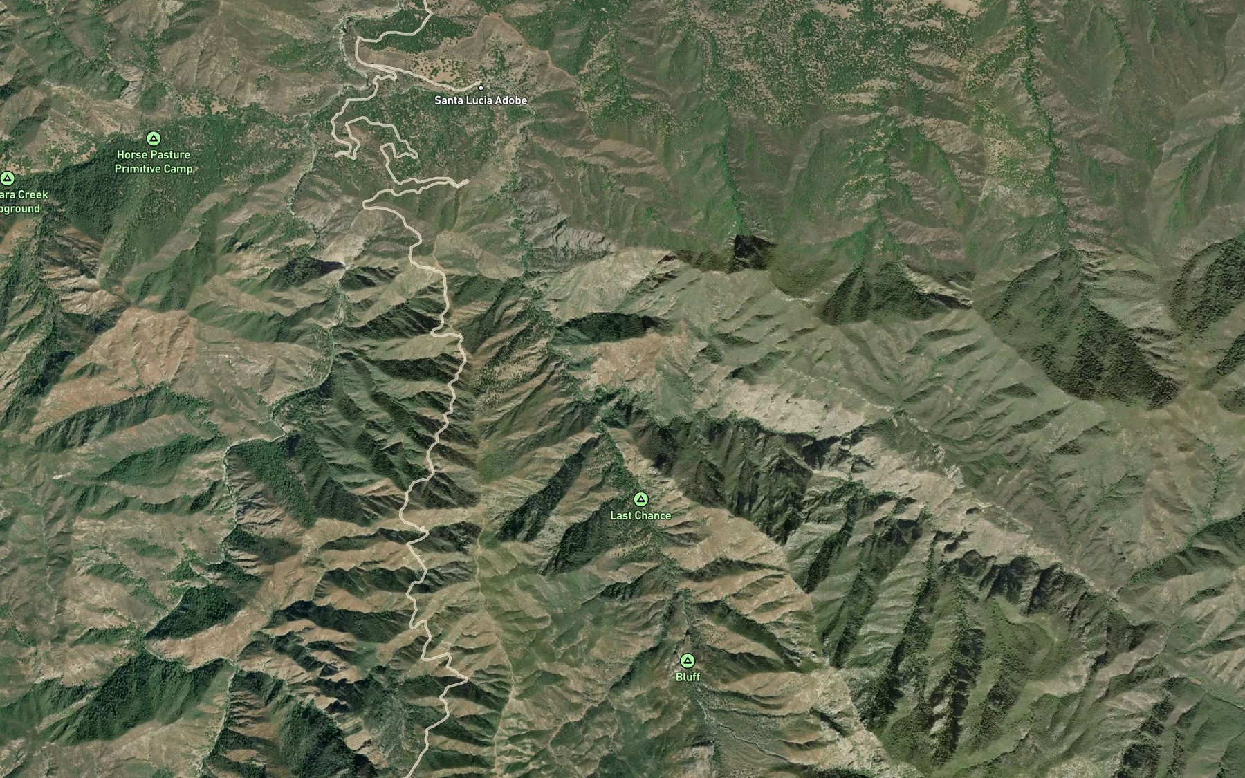 Satellite map of the South Fork Santa Lucia Creek