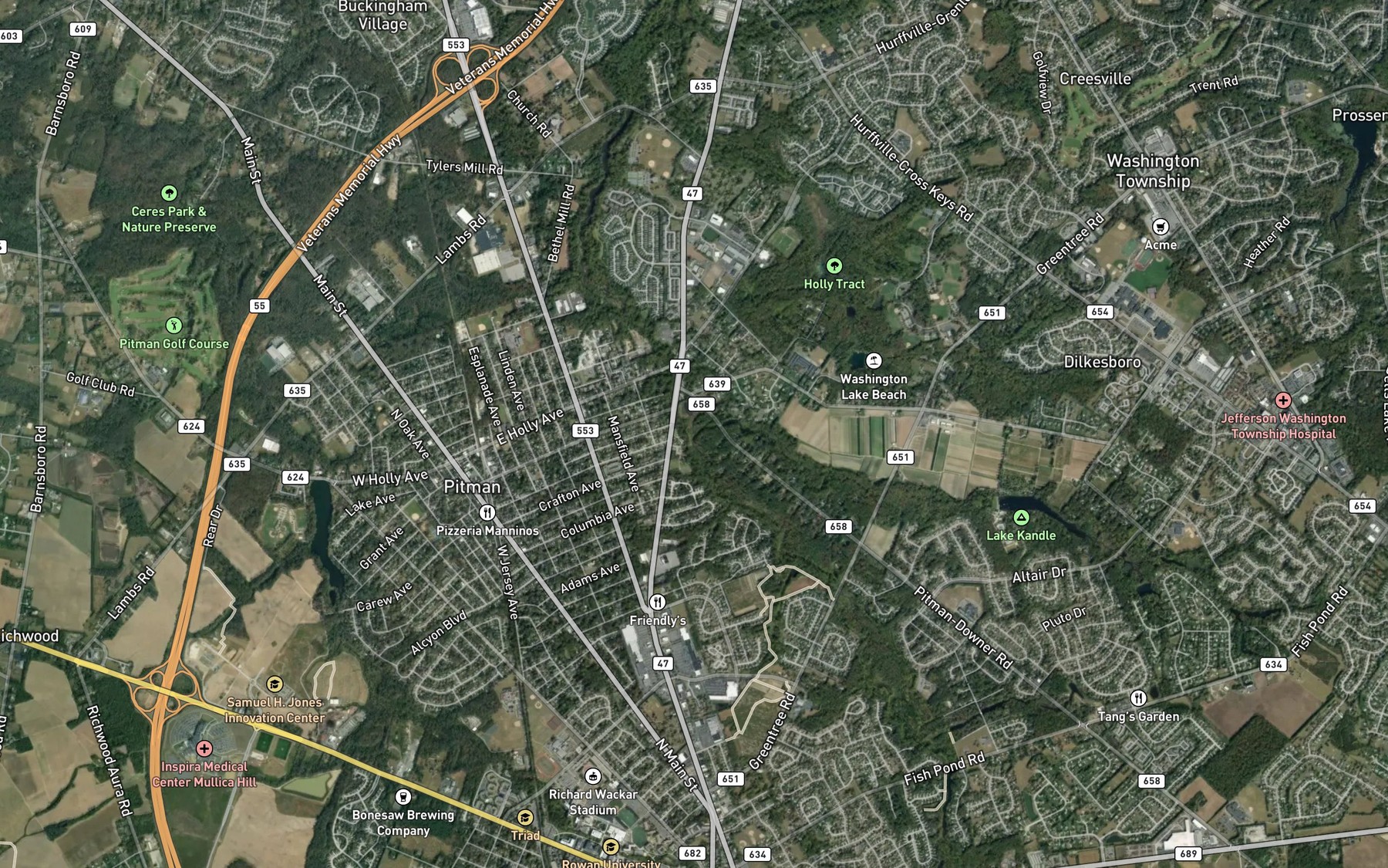 Satellite map of the Duffield Run