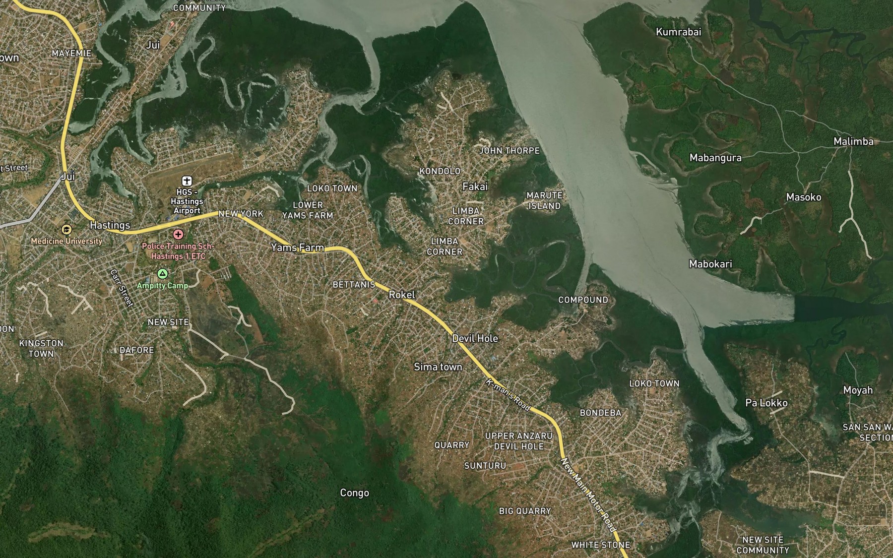 Satellite map of the Rokel Brook