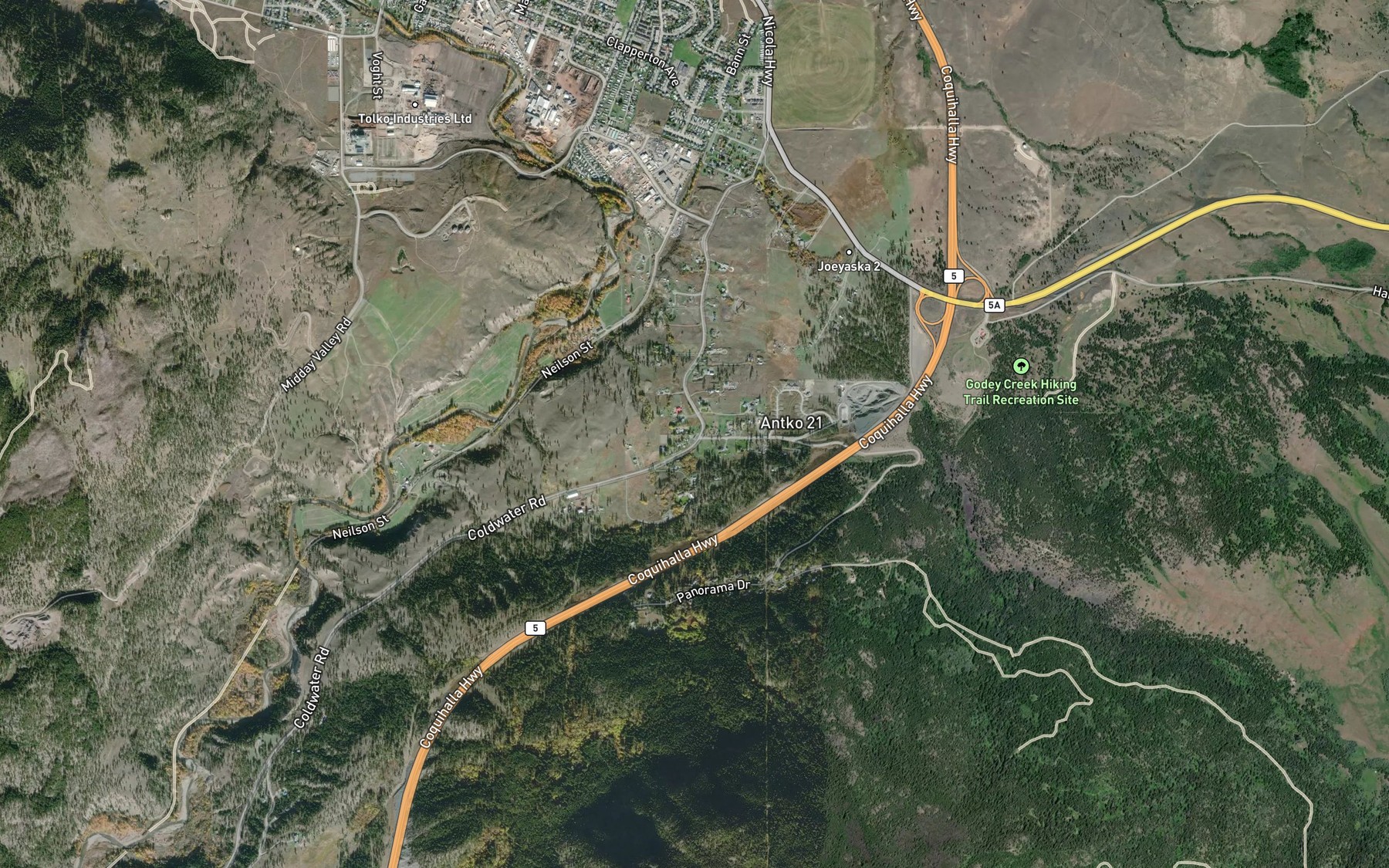 Satellite map of the Godey Creek