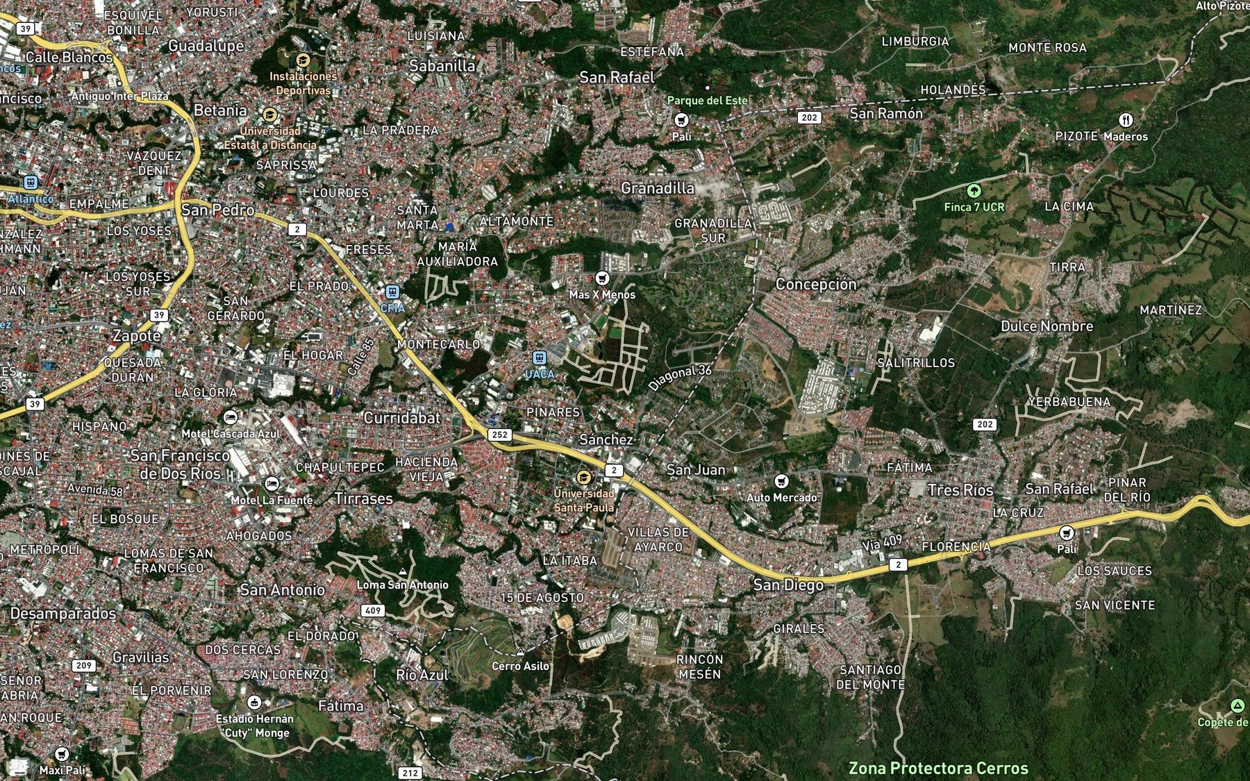Satellite map of the Quebrada Hidalgo