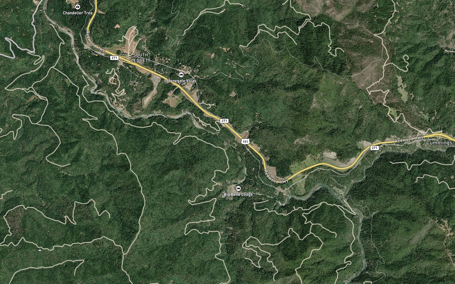 Satellite map of the Grizzly Creek