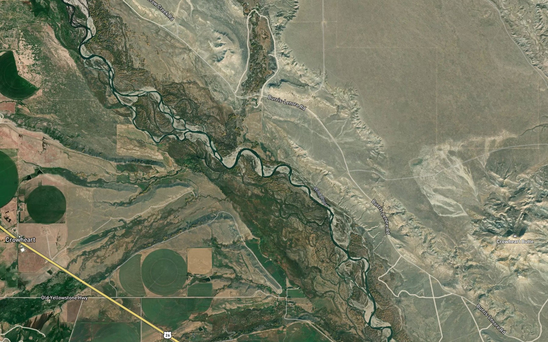 Satellite map of the Crow Creek
