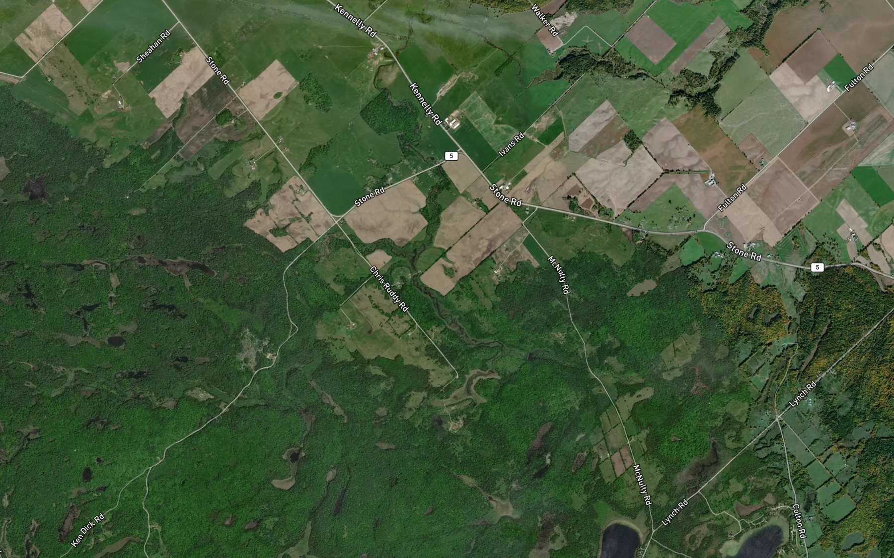 Satellite map of the Culls Creek