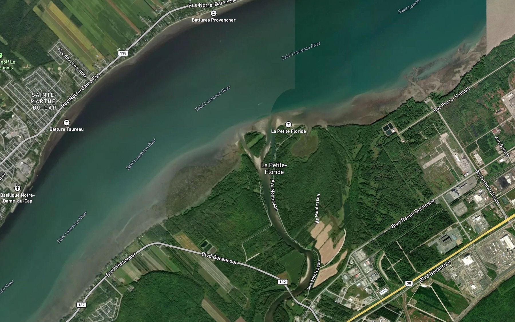 Satellite map of the Riviere Becancour