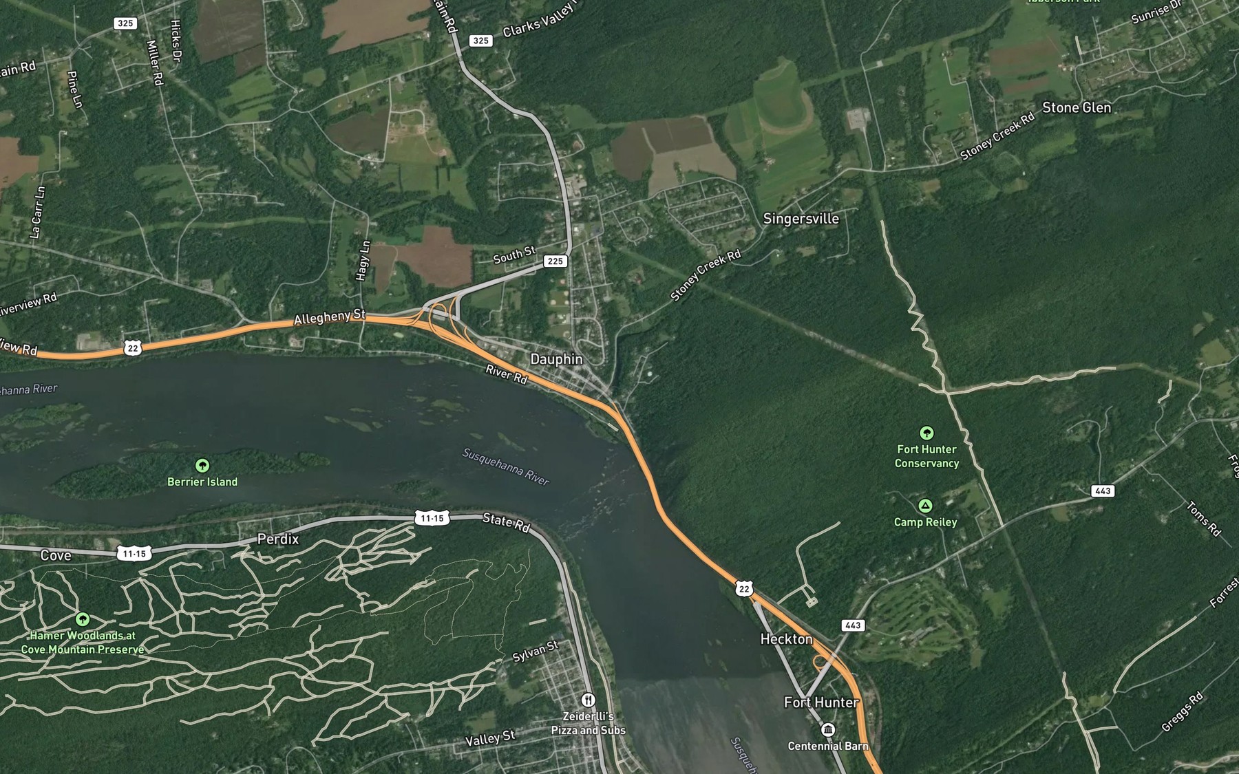 Satellite map of the Stony Creek Reservoir