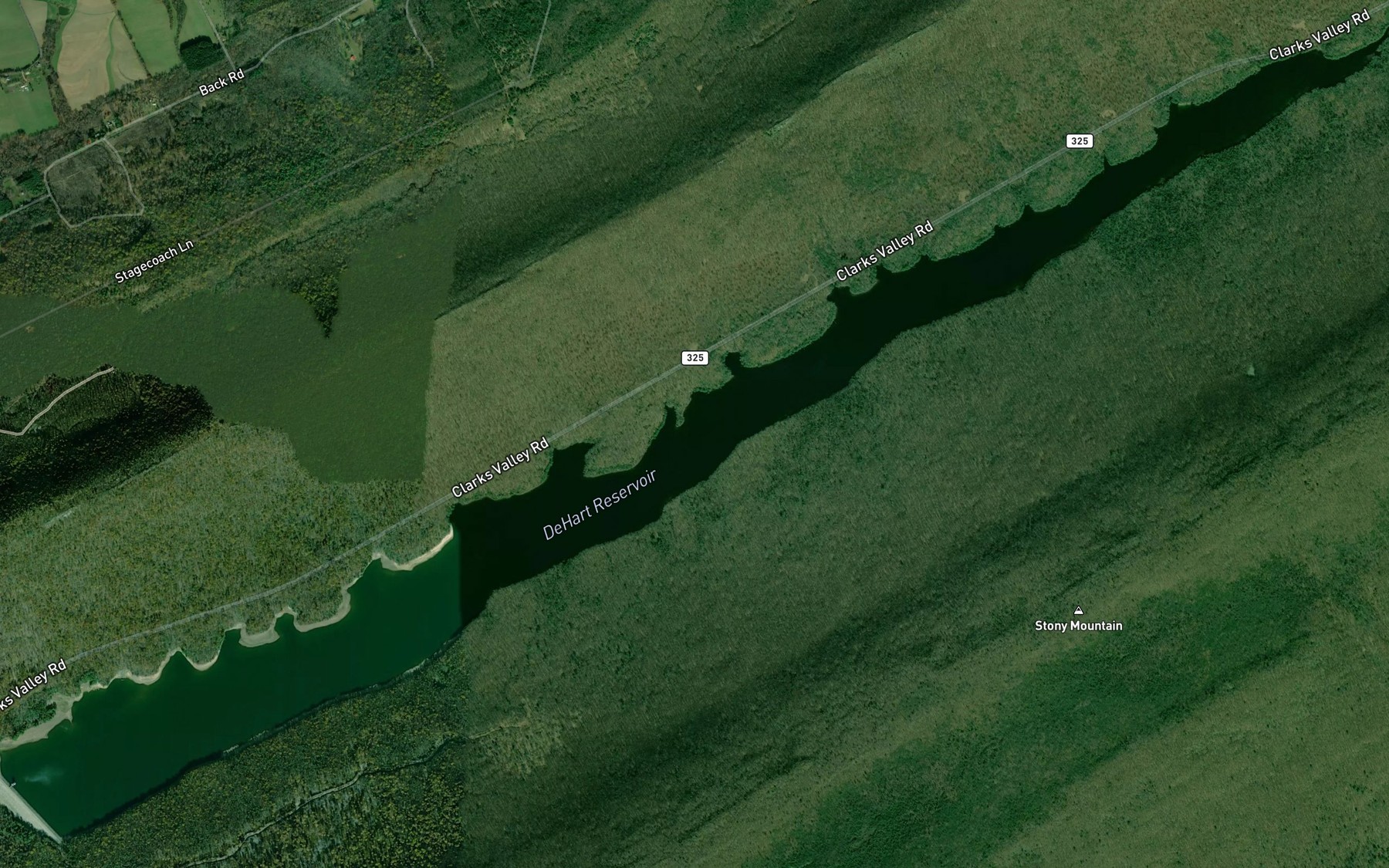 Satellite map of the DeHart Reservoir