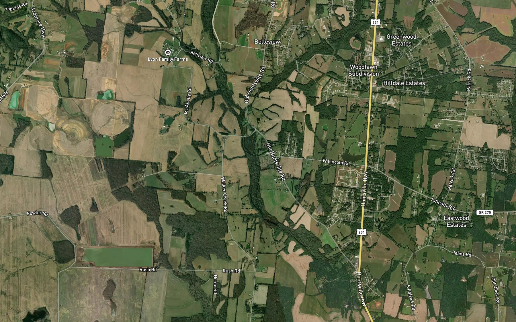 Satellite map of the Walker Branch