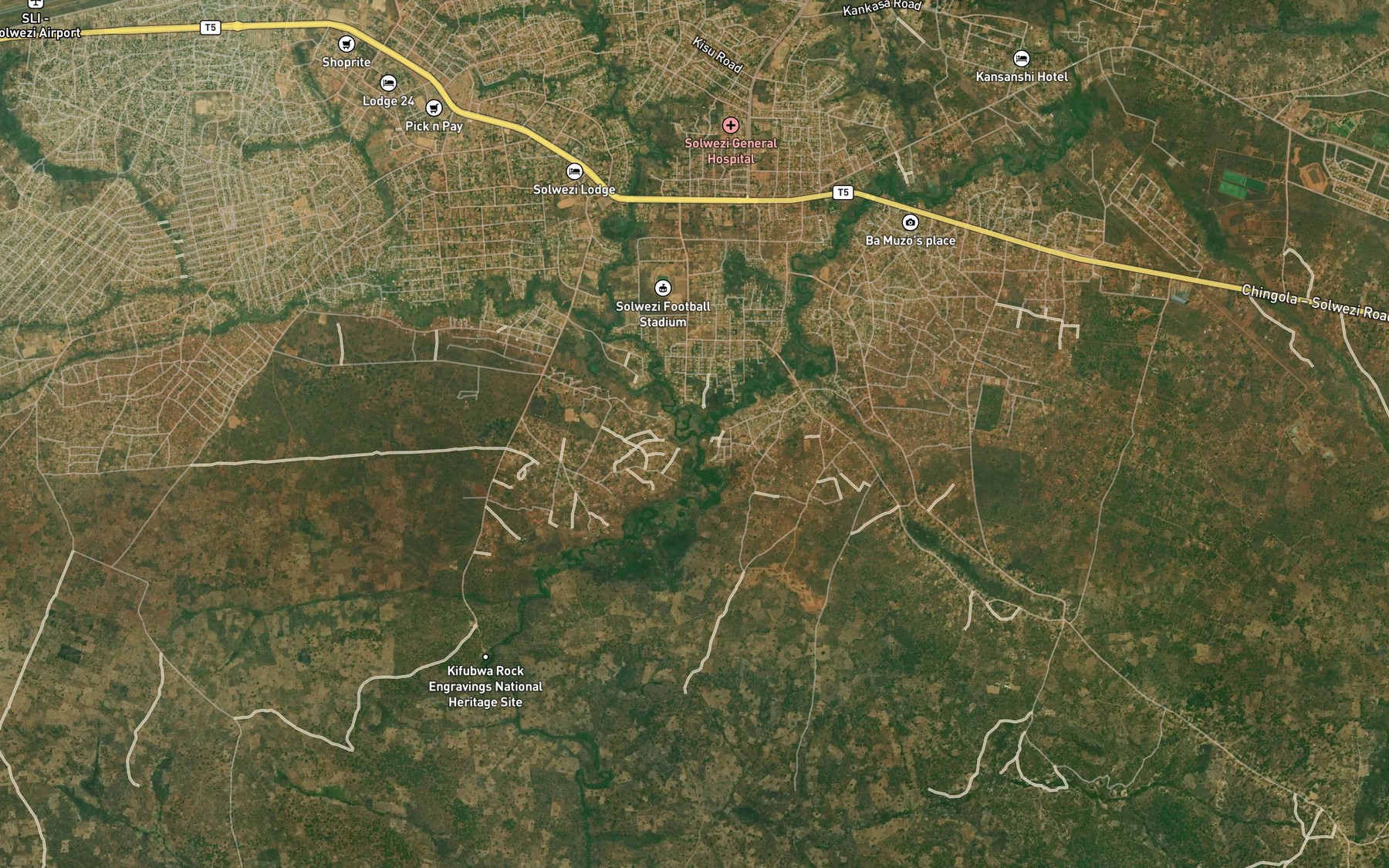 Satellite map of the Solwezi