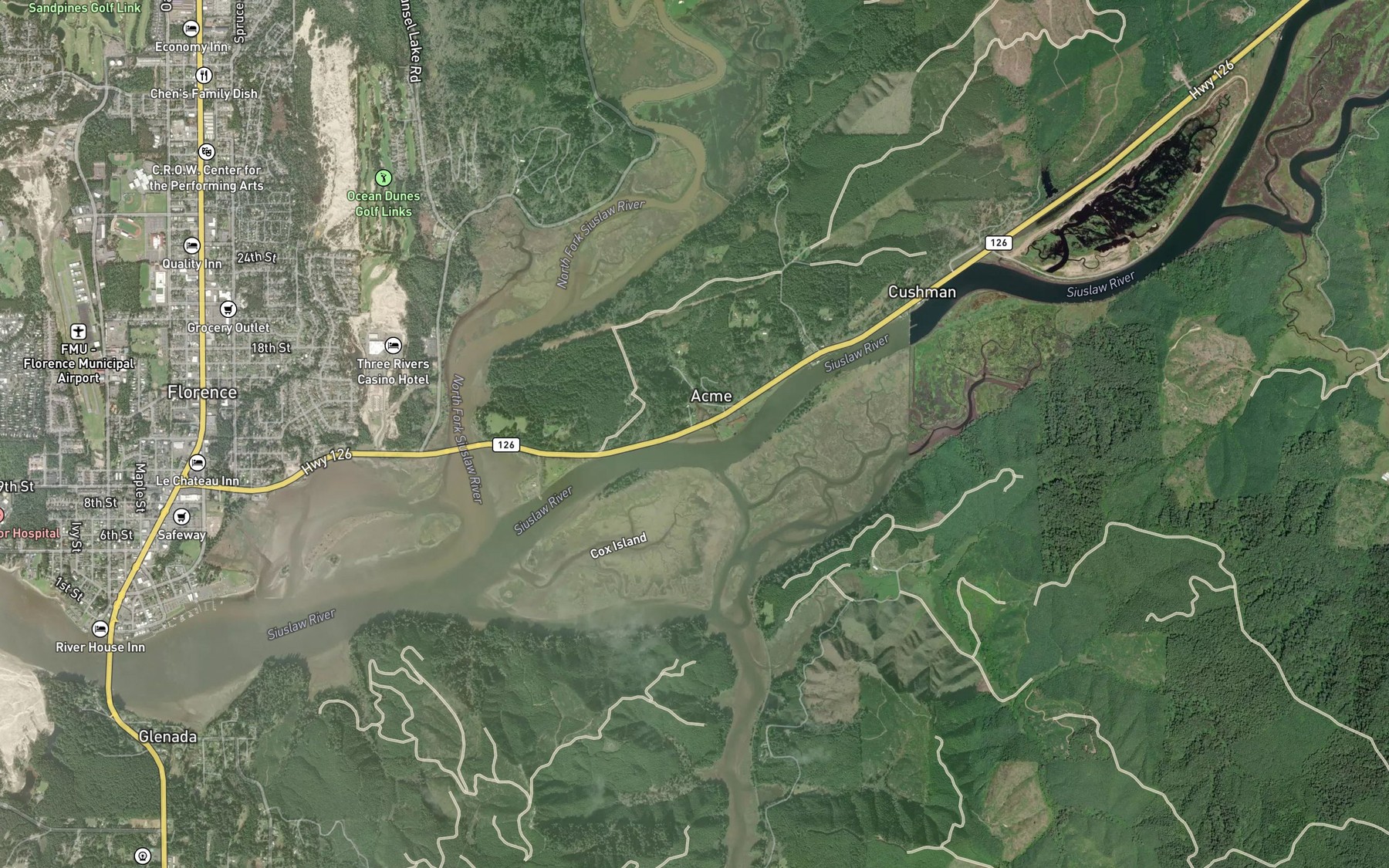 Satellite map of the Skunk Creek