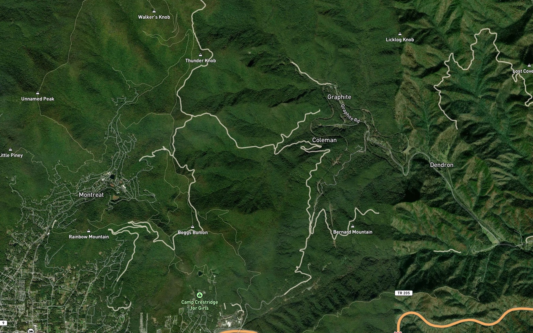 Satellite map of the Fall Branch