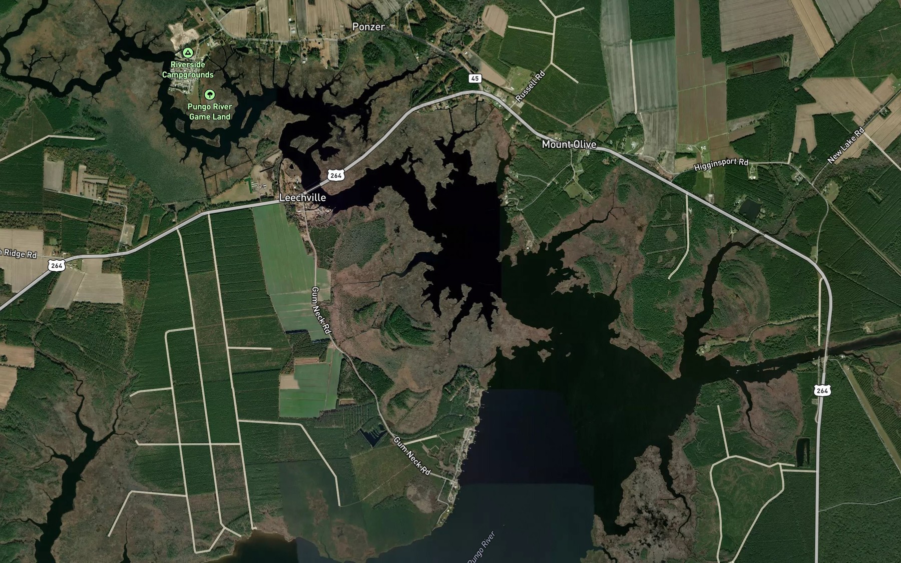 Satellite map of the Sophie Island Creek