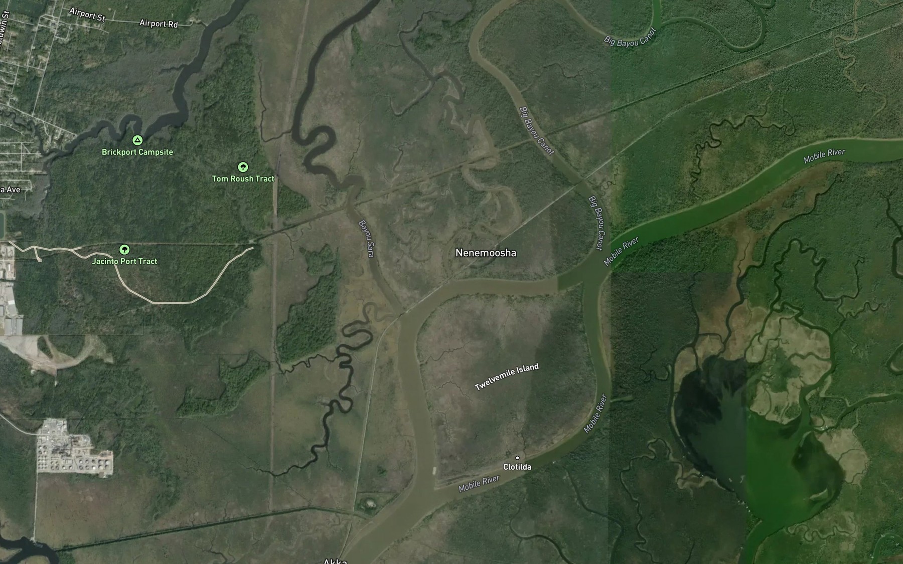 Satellite map of the Catfish Bayou