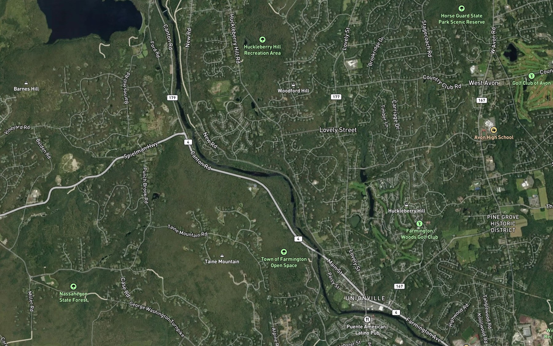 Satellite map of the Hawley Brook
