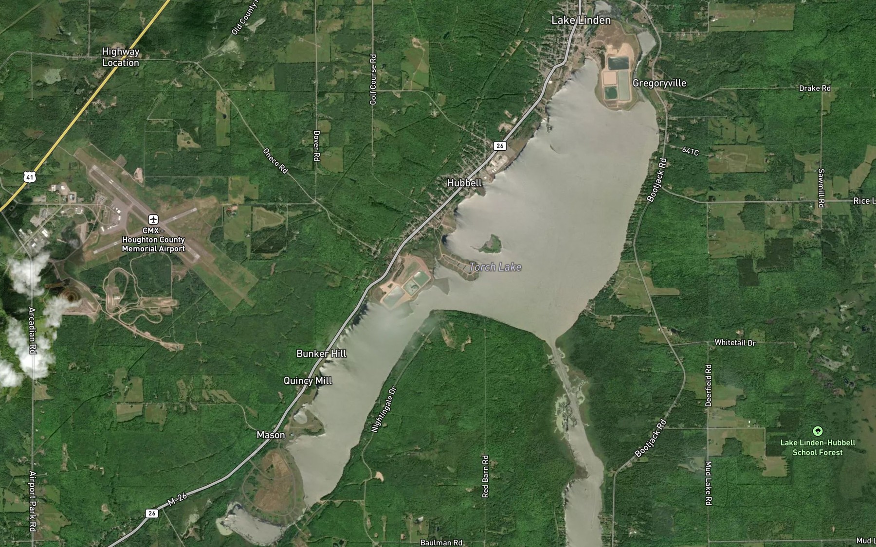 Satellite map of the Torch Lake