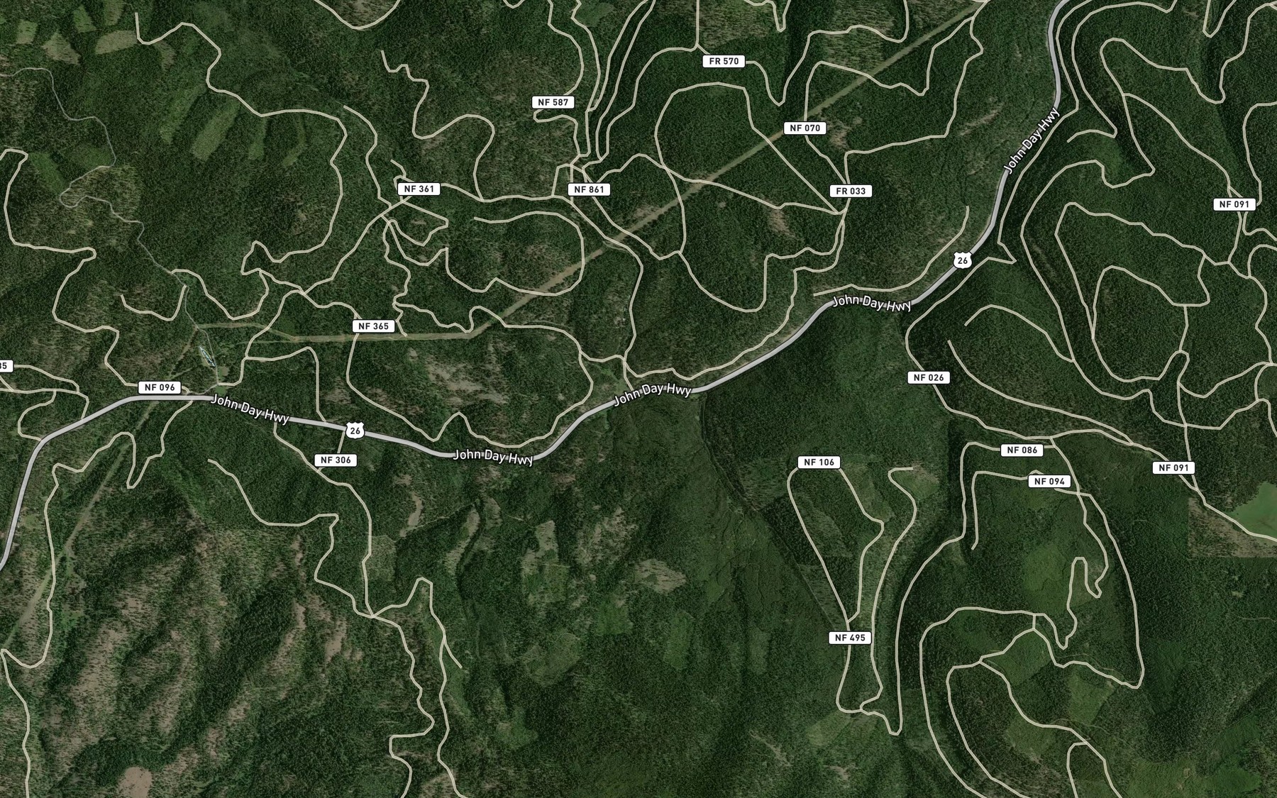 Satellite map of the North Fork Bridge Creek