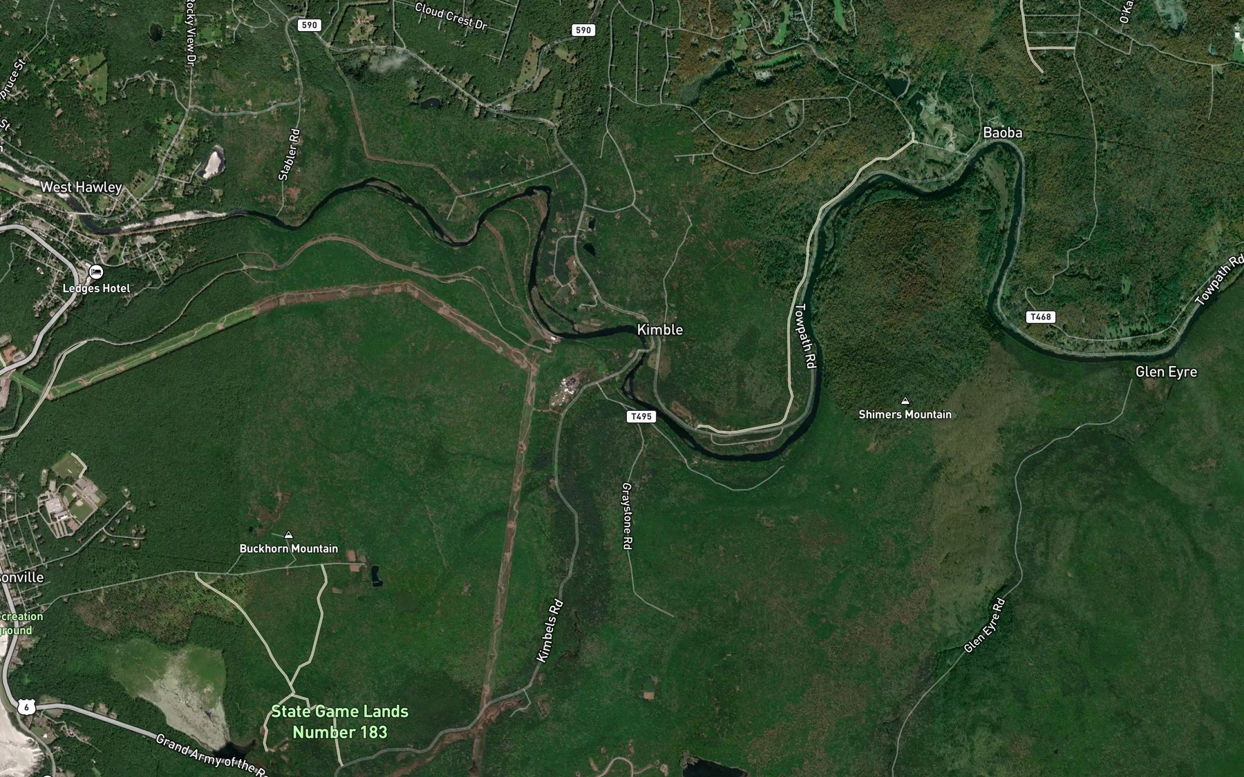 Satellite map of the Decker Creek