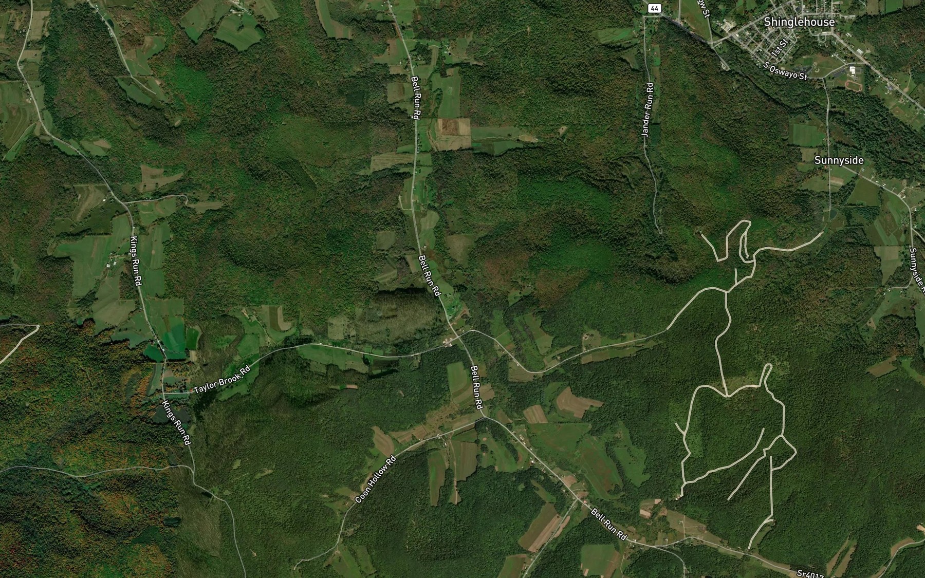 Satellite map of the Taylor Brook