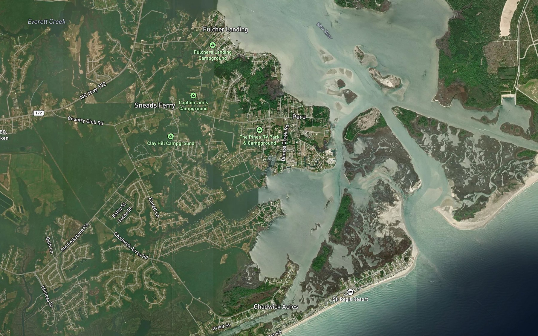 Satellite map of the Bumps Creek