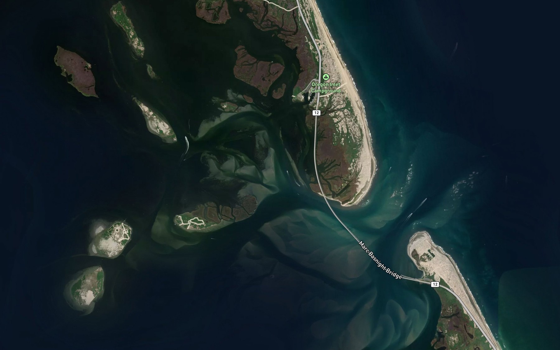 Satellite map of the Oregon Inlet Channel